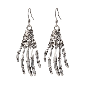 Halloween Themed Skull Hand Dangle Earrings, with 304 Stainless Steel Earring Hooks