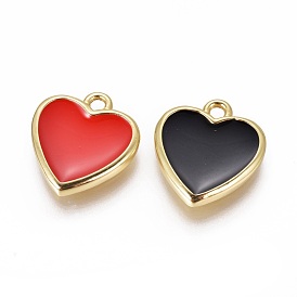 Golden Plated Brass Charms, with Enamel, Heart