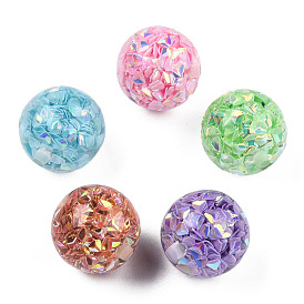 Transparent Resin Beads, with Glitter Sequins, Round