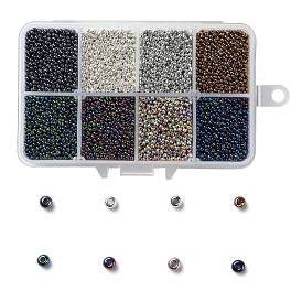 200G 8 Colors 12/0 Grade A Round Glass Seed Beads, Metallic Colours