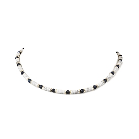 Ожерелья из круглых бусин хейши из натурального лазурита и натурального хаулита, с 304 концевыми цепями из нержавеющей стали