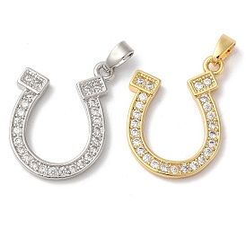 Rack Plating Brass Clear Cubic Zirconia Pendants, Long-Lasting Plated, Lead Free & Cadmium Free, Letter U