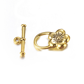 De style tibétain fermoirs fleurs à bascule, sans cadmium et sans plomb, fleur: 22x14x6 mm, trou: 2 mm, bar: 20x7x3 mm, trou: 2 mm, sur 340 définit / 1000 g