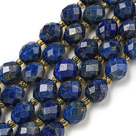 Natural Lapis Lazuli Beads Strands, Faceted, Oval, with Seed Beads