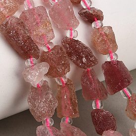 Natural Strawberry Quartz Beads Strands, Raw Rough, Nuggets, with Seed Beads