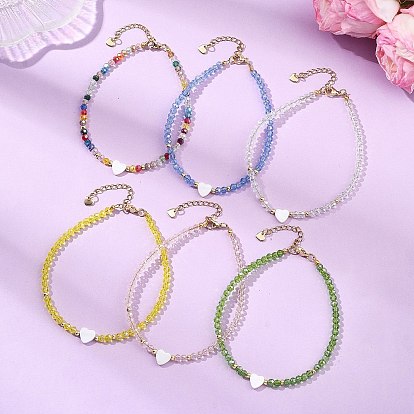 Браслеты на лодыжку для женщин из натуральных пресноводных ракушек в форме сердца и граненых ронделей из гальванически покрытых стеклянных бусин., золотые