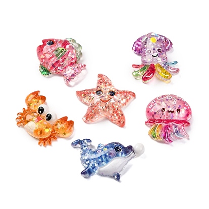 Кабошоны из смолы на тему морских организмов, с блеском порошок