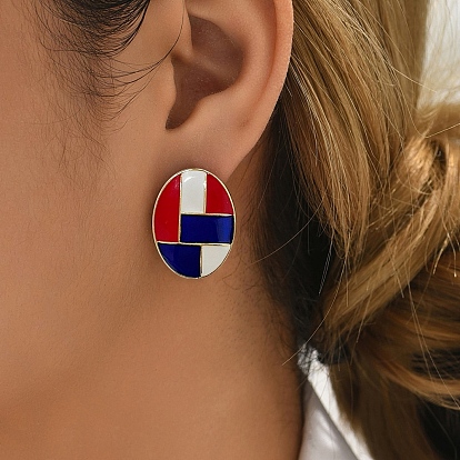 Серьги-гвоздики с элементом флага из сплава эмали, овальные