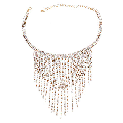 Vintage Exaggerated Alloy Rhinestone Fringe Necklace for Women's Fashion Party Jewelry