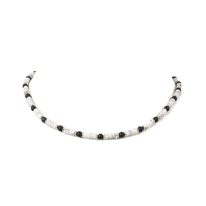 Ожерелья из круглых бусин хейши из натурального лазурита и натурального хаулита, с 304 концевыми цепями из нержавеющей стали