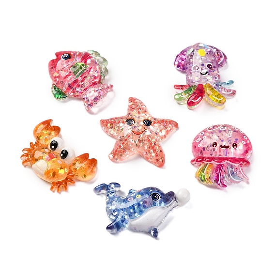 Кабошоны из смолы на тему морских организмов, с блеском порошок