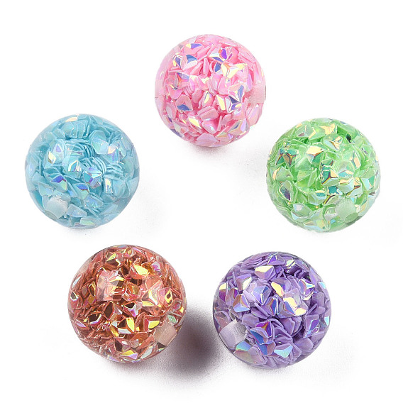 Transparent Resin Beads, with Glitter Sequins, Round