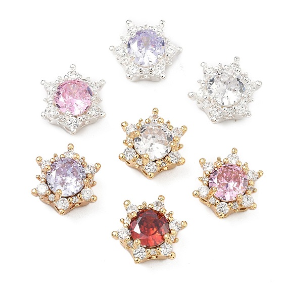 Латунные звенья с инкрустацией кубическим цирконием, шестиугольный цветок