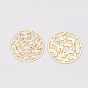 Brass Filigree Joiners Links, Etched Metal Embellishments, Long-Lasting Plated, Flat Round with Butterfly