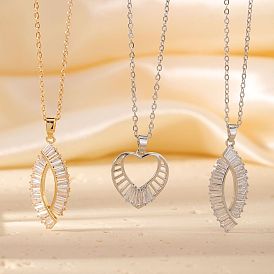 Fashionable and Elegant Brass Pave Clear Cubic Zirconia Pendant Necklaces for Women