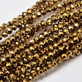 Faceted Round Full Plated Electroplate Glass Beads Strands, 4mm, Hole: 1mm, about 100pcs/strand, 14.9 inch