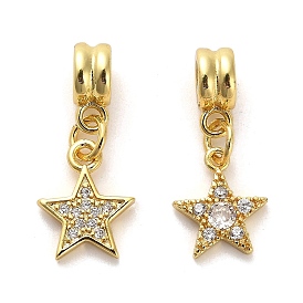 Rack Plating Brass Micro Pave Cubic Zirconia Charms, Long-Lasting Plated, Lead Free & Cadmium Free, Star