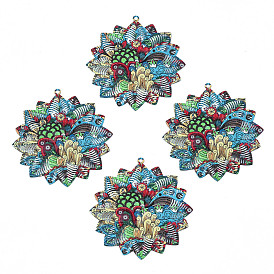 430 Stainless Steel Pendants, Spray Painted, Etched Metal Embellishments, Flower with Plant Pattern