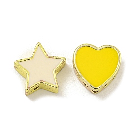 Rack Plating Brass Enamel Beads, Long-Lasting Plated, Real 18K Gold Plated, Heart/Star