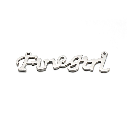 304 Stainless Steel Pendants, Word Finegirl, 11x38x1mm, Hole: 1mm