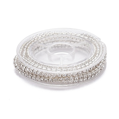 2 Colors Crystal & Crystal AB Rhinestone Cup Chains, Raw(Unplated) Brass Rhinestone Strass Chains, with Plastic Spools