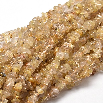 Natural Rutilated Quartz Chip Beads Strands, 5~14x4~10mm, Hole: 1mm, about 15.5 inch ~16.1 inch