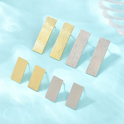 Brass Stud Earrings, Rectangle, Lead Free & Cadmium Free, Long-Lasting Plated, Rack Plating