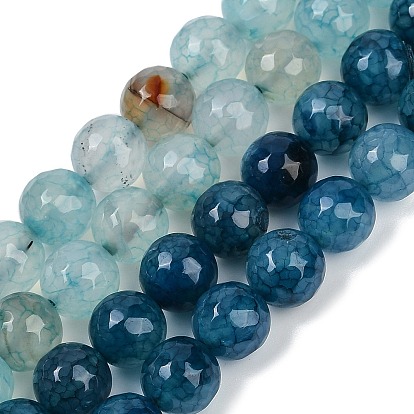 Нити бусин из натурального агата с прожилками дракона (окрашенные и нагретые), граненые, круглые