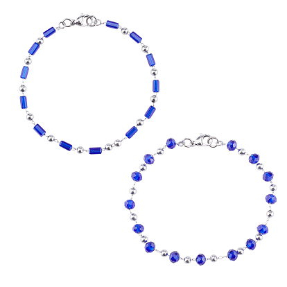 304 Stainless Steel Beaded Bracelets, with Faceted Glass Beads and Lobster Claw Clasps
