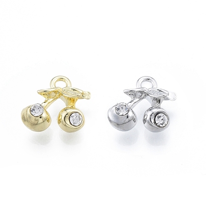 Rack Plating Alloy Rhinestone Charms, Cherry, Cadmium Free & Nickel Free & Lead Free
