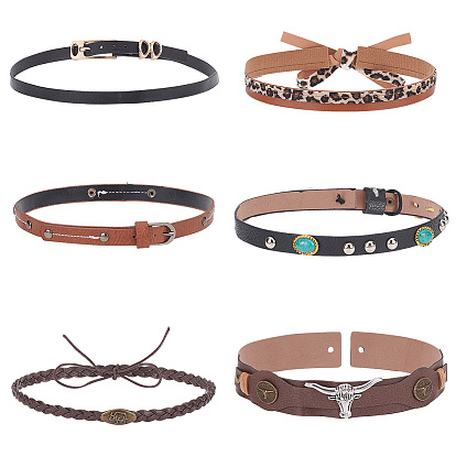 6 шт 6 стиль искусственная кожа юго-западный ковбойская шляпа лента, Сплав с поиска, накладная тесьма для шляпных аксессуаров