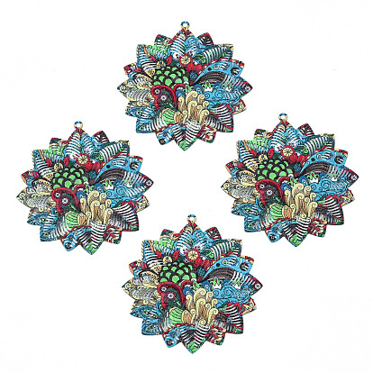 430 Stainless Steel Pendants, Spray Painted, Etched Metal Embellishments, Flower with Plant Pattern