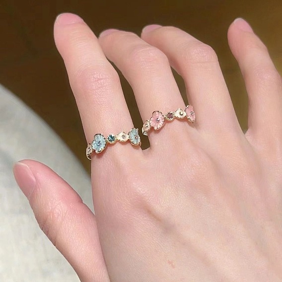 Кольца-манжеты из сплава с эмалью и стразами для женщин., цветок, золотые