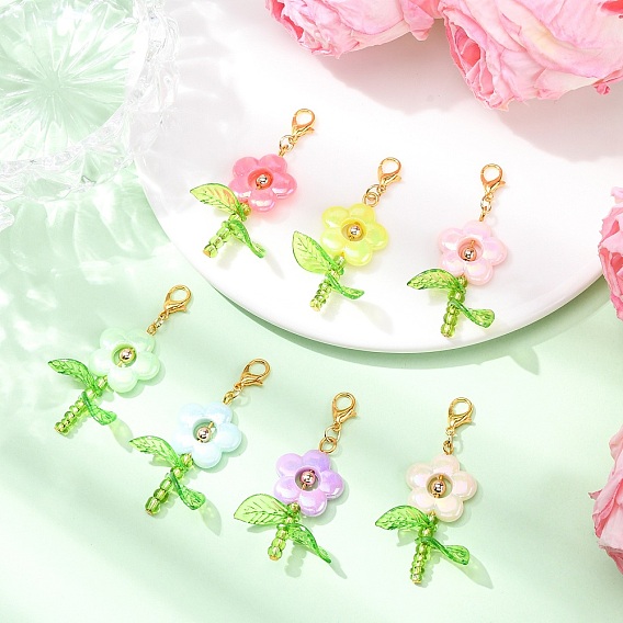 Цветочные акриловые подвесные украшения, Сплав с застежками когтя омара