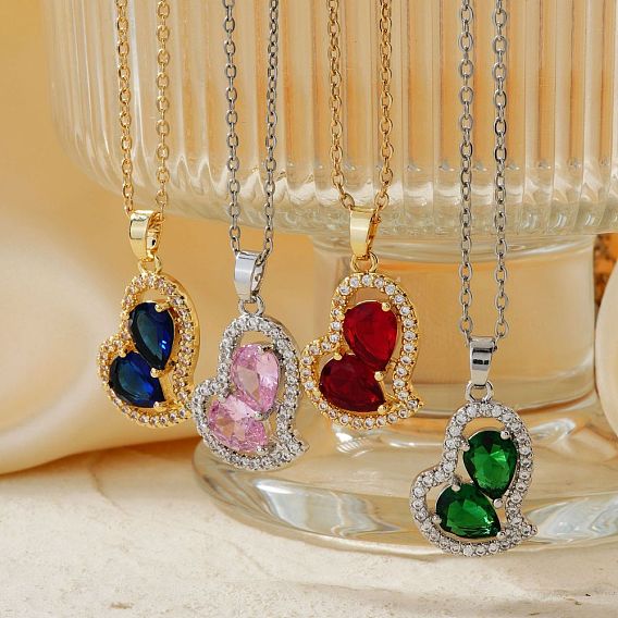 Элегантные и уникальные стильные ожерелья с подвеской в форме сердца из латуни и стекла для женщин