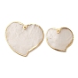 Pendentifs en coquillage capiz naturel, Breloques cœur avec bord en laiton doré, Saint Valentin