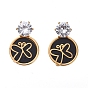 304 Stainless Steel Dangle Earrings, with Resin, Crystal Rhinestone and Ear Nuts, Flat Round with Butterfly