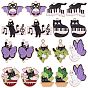 18Pcs 9 Styles Alloy Enamel Pendants, Light Gold, Cat/Bat Charms