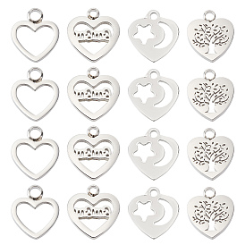 16 шт 4 стиль 304 подвески из нержавеющей стали, лазерная резка, сердце