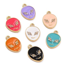 Golden Plated Brass Micro Pave Clear Cubic Zirconia Pendants, with Enamel, Long-Lasting Plated, Extra-terrestrial