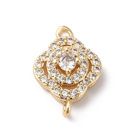 Brass Micro Pave Clear Cubic Zirconia Connector Charms, Flower Links