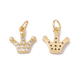 Rack Plating Brass Micro Pave Clear Cubic Zirconia Charms, with Jump Ring, Cadmium Free & Nickel Free & Lead Free, Crown