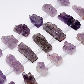 Natürliche druzy Amethyst Perlen Stränge, Nuggets, 12~13x28~40x12~19 mm, Bohrung: 2 mm, ca. 16 Stk. / Strang, 16 Zoll