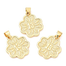 Rack Plating Brass Pendants, Long-Lasting Plated, Lead Free & Cadmium Free, Flower with Number 13 Charm