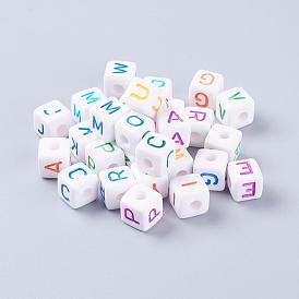 Perles acryliques, mélange de lettres, cube, 10x10x10mm, Trou: 3mm