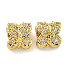 Rack Plating Brass Micro Pave Cubic Zirconia Beads, Long-Lasting Plated, Cadmium Free & Lead Free, Butterfly