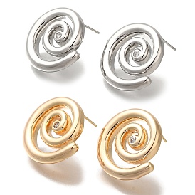 Brass Micro Pave Clear Cubic Zirconia Spiral Stud Earrings for Women