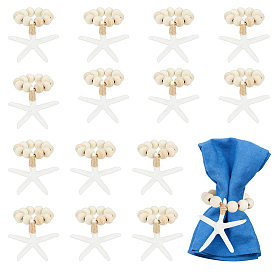 15шт. деревянные бусины кольца для салфеток, с джутовым шнуром и подвеской в виде морской звезды из смолы