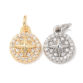 Латунные микро проложить кубического циркония подвески, плоский круглый со звездными подвесками, с целью перехода в кольце, стойки покрытие, долговечный