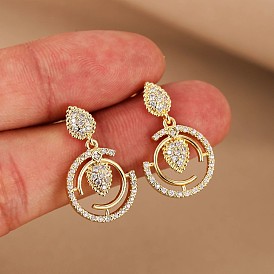 Латунные серьги-подвески с микропаве из кубического циркония, полые, круглые, для женщин